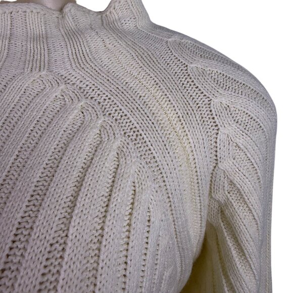 Queens Street Womens Cream Ribbed Knit Long Sleeve Midi Sweater Dress Size OS - Picture 7 of 10
